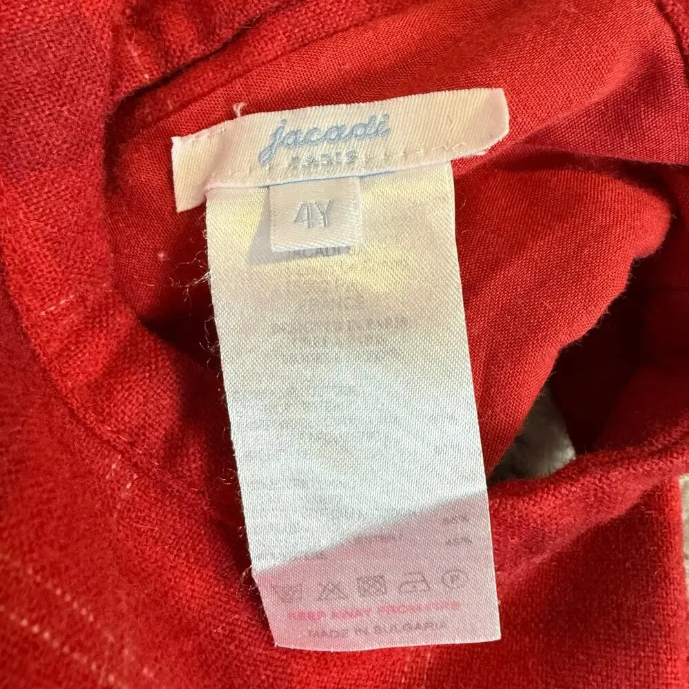 Jacadi Wool Blend Red Plaid Pleated Dress Jumper 4 4T Holiday Uniform Christmas